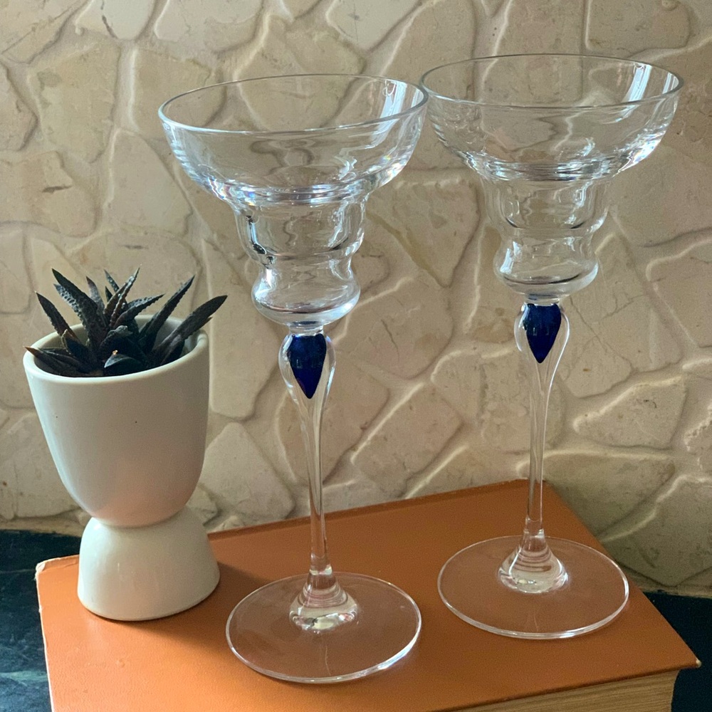 CRISTAL D’ARQUES- DURAND | Set of 2 | Venise Saphire Blown Glass Candleholders